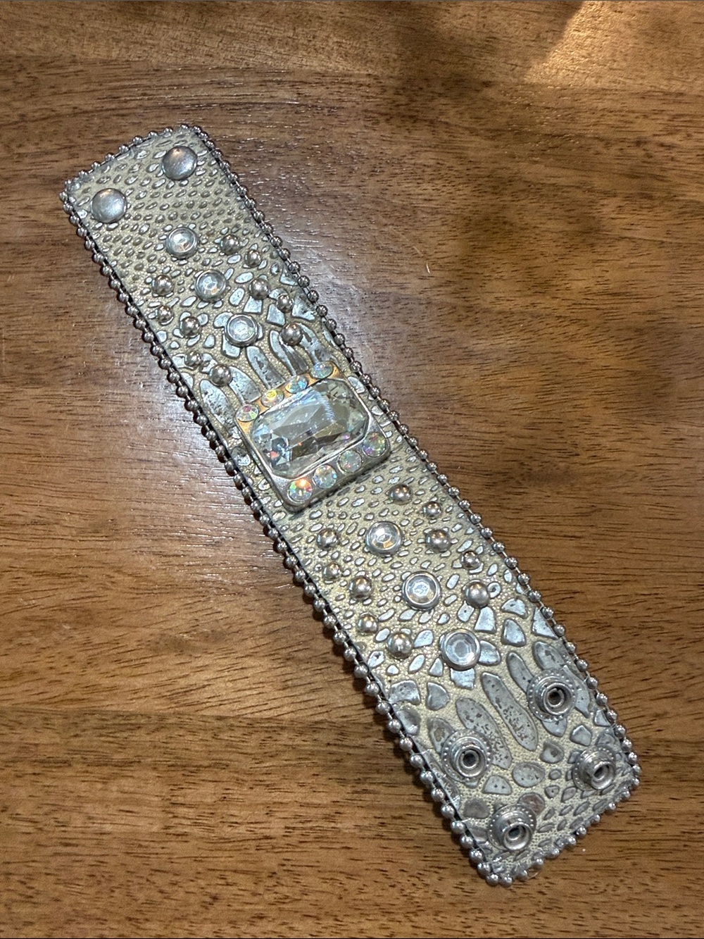 Buckle Silver-Tone Crystal Embellished Wide Bracelet